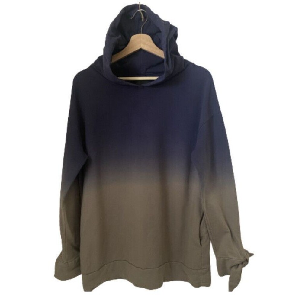 Sweet Claire Hoodie Womens Small  Blue Gray Ombre Sweatshirt Tied Cuffs Casual